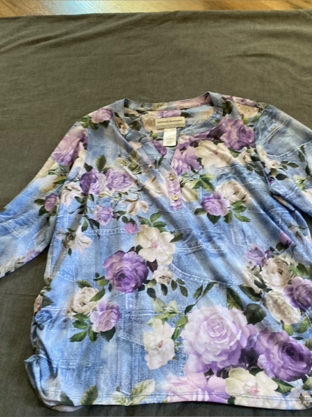 Alfred Dunner floral top petite size blue purple spring summer